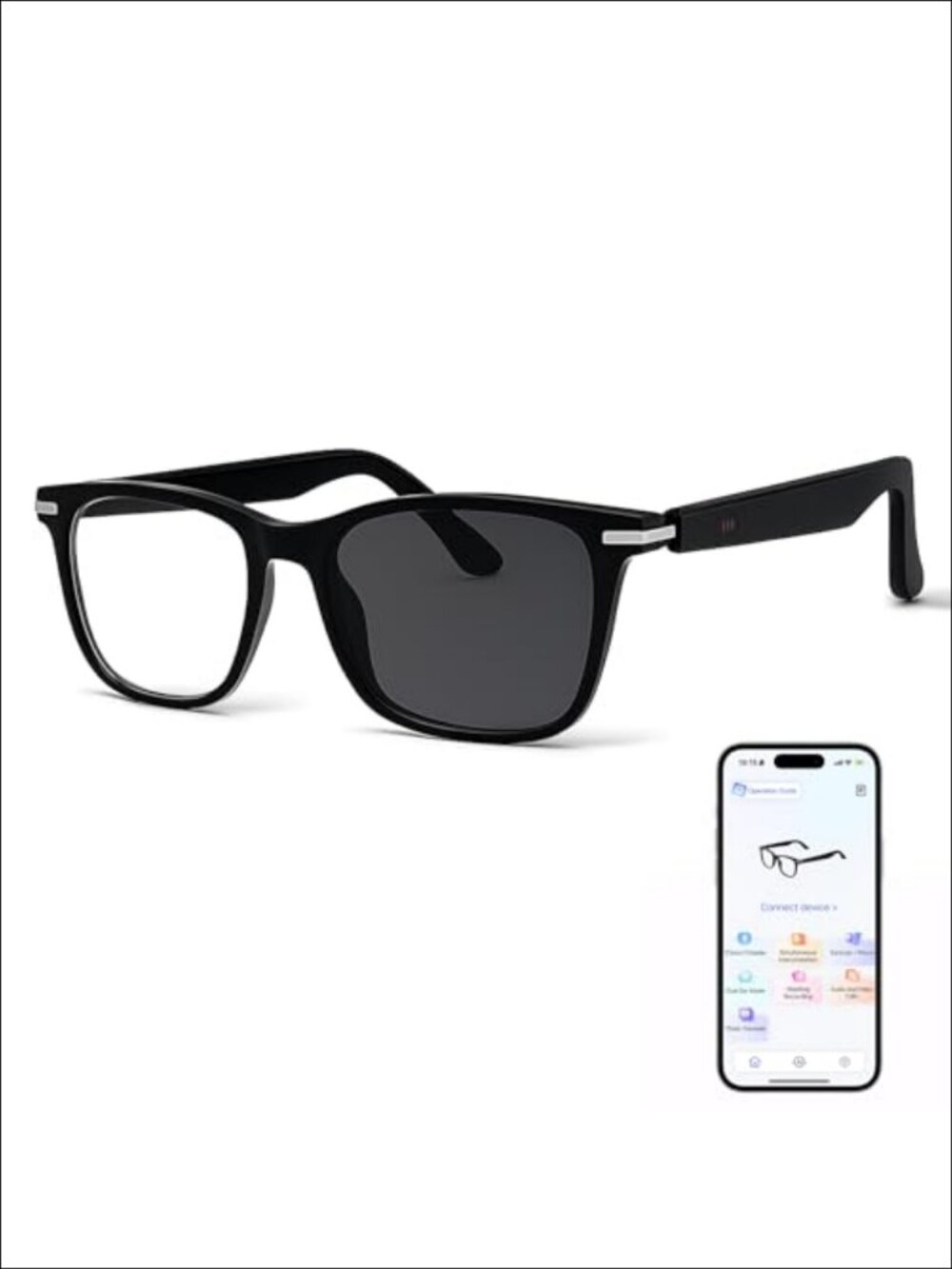 AI Smart Glasses Photochromic Auto-Tint Open-Ear Audio Translation